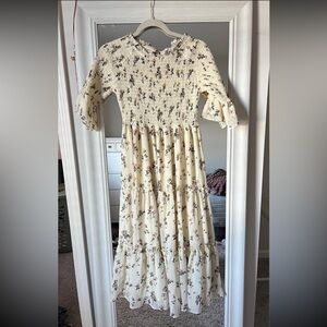 JessaKae Cream Floral midi Smocked Dress